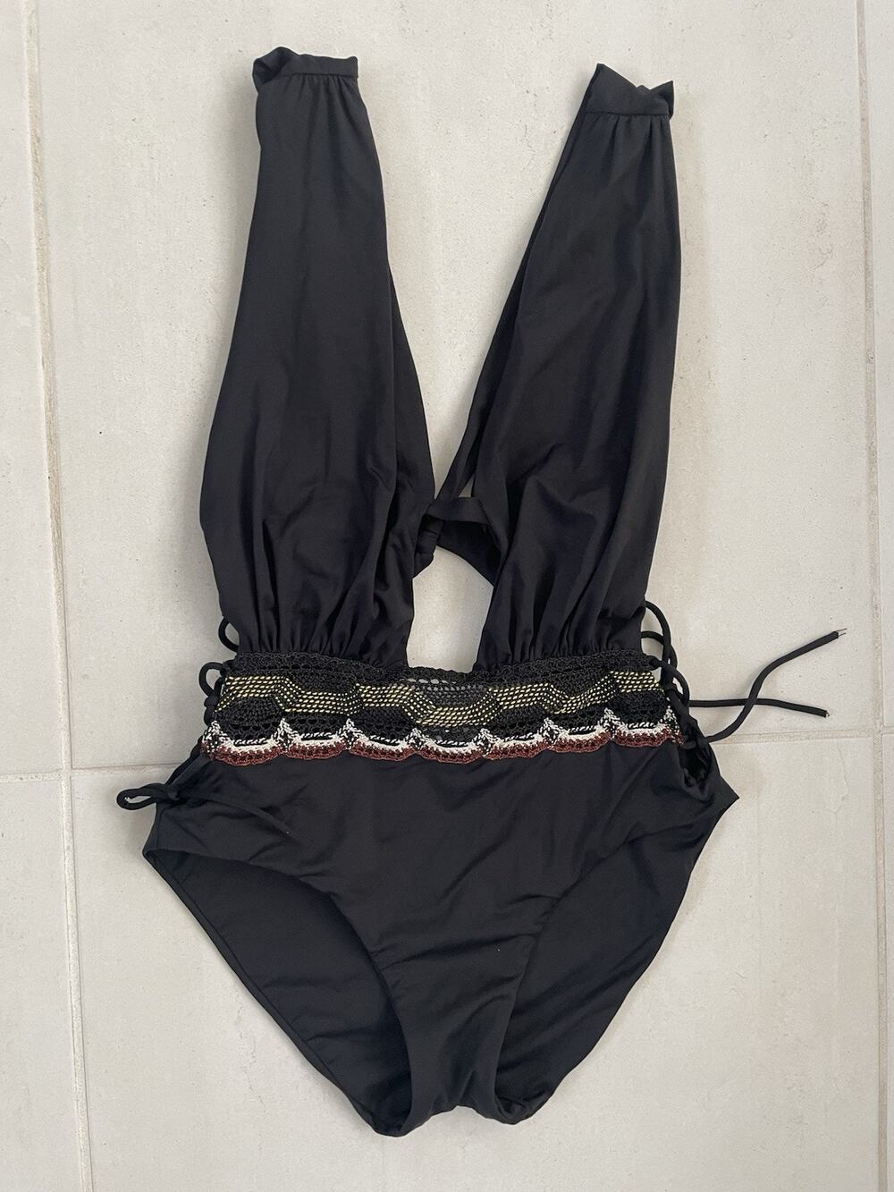 BECCA Black One-Piece Swimsuit with Metallic Trim